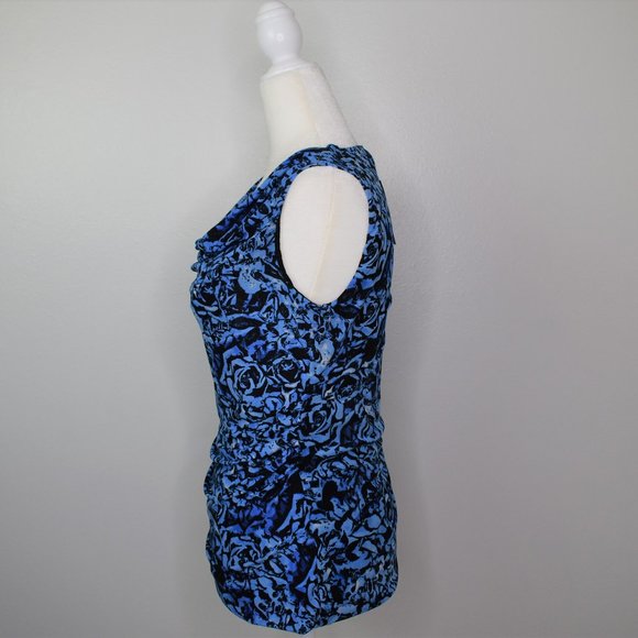 Cable & Gauge Women Floral Draped Neck Mesh Top Size Small Blue Lightweight - Picture 6 of 8